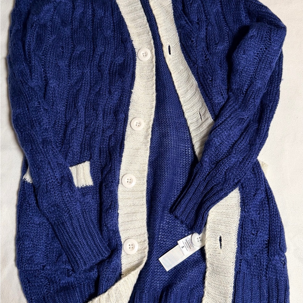 LuLaRoe Navy and Cream Cable Knit Cardigan